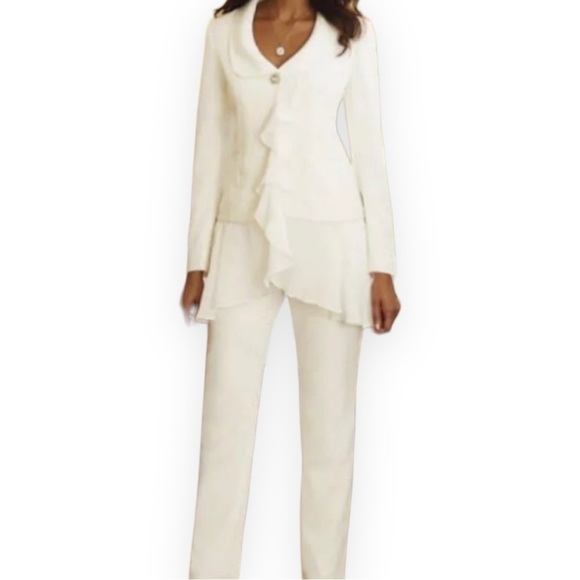 LAN Ting navy blue ruffle blazer wide leg pantsuit size 12 NWT - Picture 1 of 10